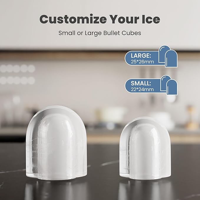 DUMOS Countertop Ice Maker with Handle, 26lbs/24H Portable Ice Machine, 9 Bullet Cubes Ready in 6 Mins, Self-Cleaning, Quiet Compact for Home, Kitchen, RV, Camping, Bright White