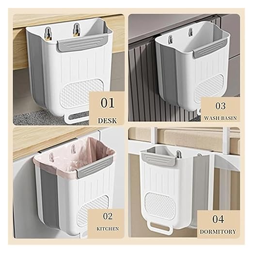 Collapsible Hanging Kitchen Trash Can Kitchen Waste Bin Hanging Countertop Trash Can Wall Mounted Recycling Garbage Basket for Bathroom(L,Gray White)