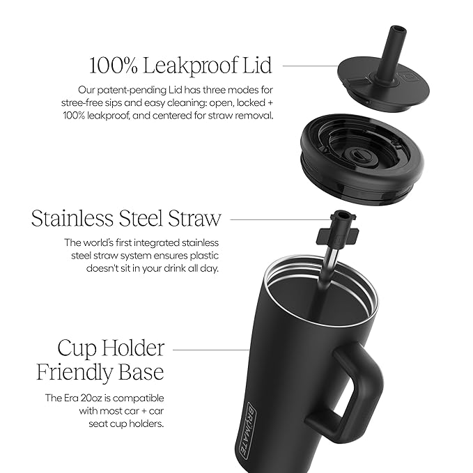 BrüMate Era 20 oz Tumbler with Handle and Straw | 100% Leakproof Insulated Tumbler with Lid and Straw | Made of Stainless Steel | Cup Holder Friendly Base | 20oz (Blue Agave)