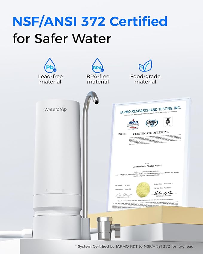 Waterdrop CTF-05 Water Filter for Sink Faucet, Countertop Water Filter System and Filter Life Reminder, Reduces Heavy Metals, Bad Odor, and 99% Chlorine, 8000 Gallons, 1 Filter