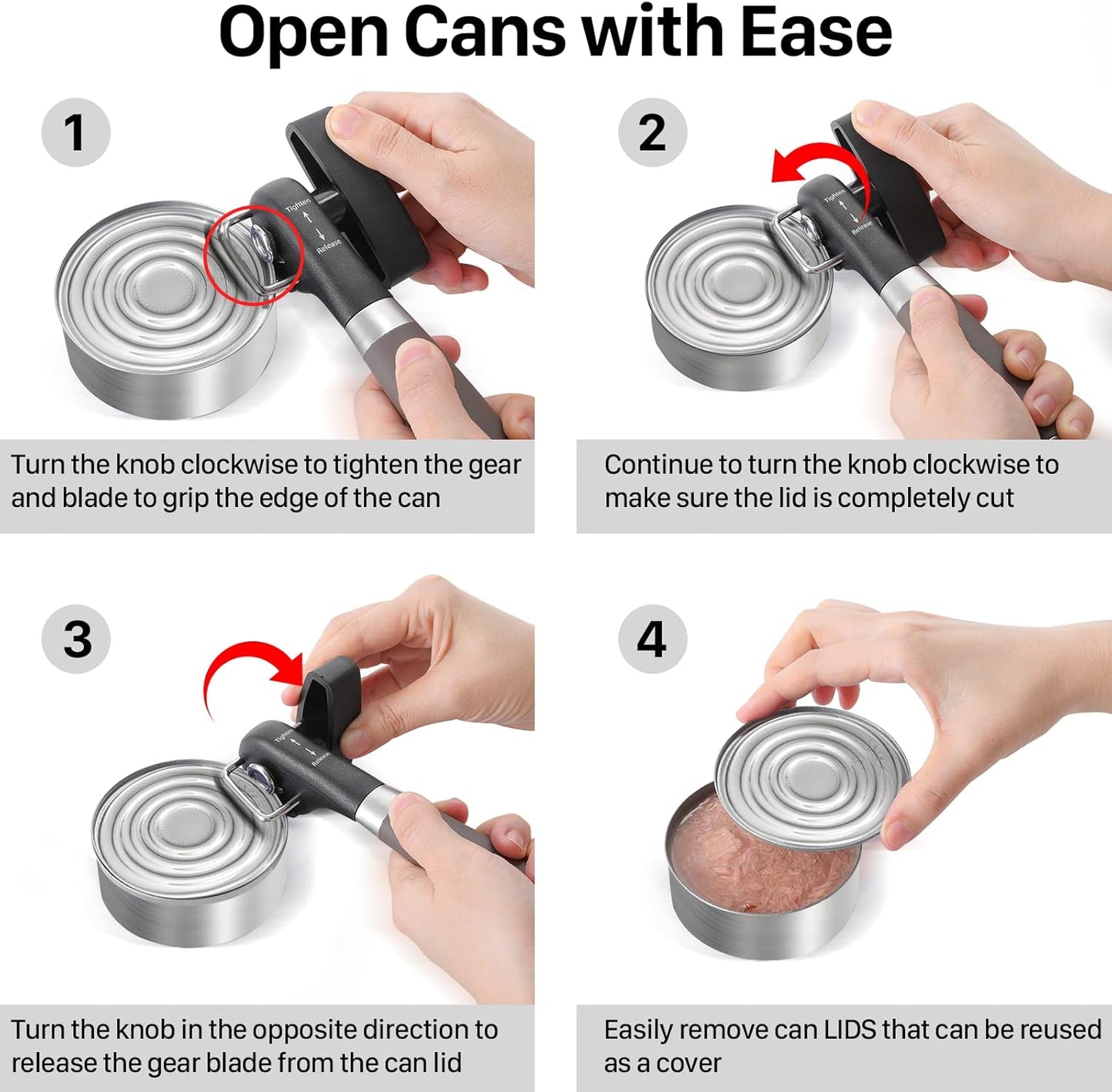 Beneno Can Opener, Manual Side Safe Cut Can Opener Smooth Edge with Durable Sharp Blade, Effort-Saving Knob & Comfortable Non-slip Handle, Brown