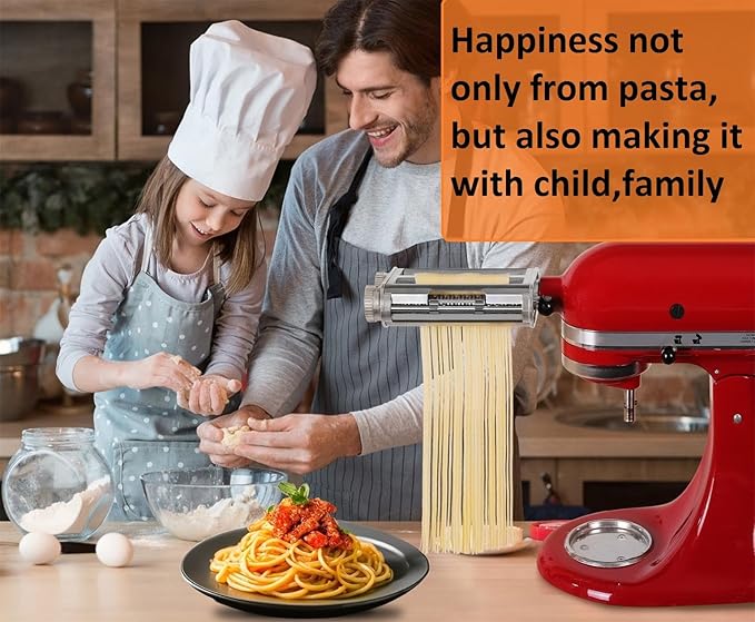 FavorKit 3 in 1 Pasta Maker Attachment Set for KitchenAid Mixers Plus Hub Knob Screw Accessory Included Dough Sheet Roller, Noodle Spaghetti & Fettuccine Cutters-Unique Design