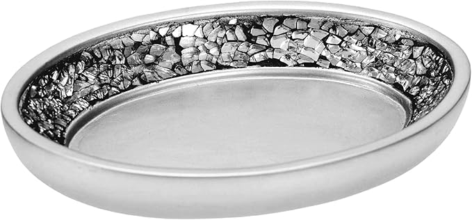 Creative Scents Crackled Glass Soap Dish for Bathroom, Decorative Dry Bar Soap Holder, Best Dishes for Sink/Bath/Shower Decor.