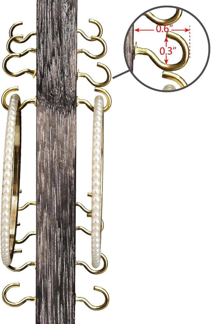 Ikee Design Wooden Rotating Two-Sided Jewelry Display Stand, Rotating Organizer with 32 Hooks for Store, Keychain Earring Display with Hooks, Coffee color, 9 W x 7.5 D x 16.5 H in