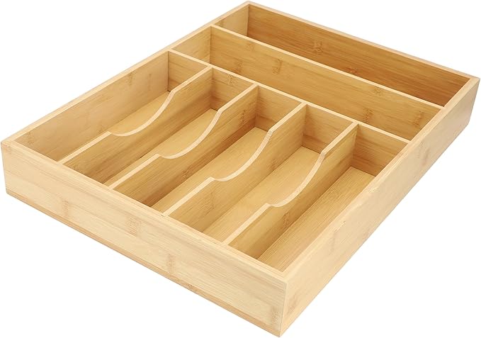Elama 7 Section Bamboo Wood Drawer Organizer Tray, Utensil Storage, Desk Drawer Storage (7 Section Tray)