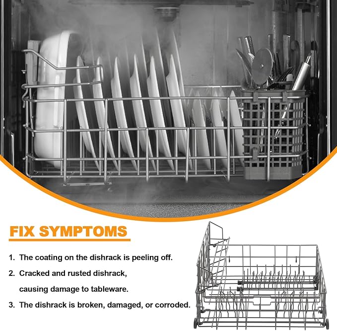 Upgraded W10139223 Dishwasher Lower Rack Replacement Parts for Maytag Jennair Dishwasher Rack MDBD820AWW MDC5100AWB Lower Dishrack Maytag Dishwasher Bottom Rack Drawer Assembly Basket Wheels