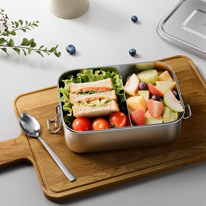 G.a HOMEFAVOR Stainless Steel Bento Lunch Box - Leak-Proof Metal Bento Box, Large Food Container with Lock Clips, Snack Container, Dishwasher Safe, 800 ml/27 oz