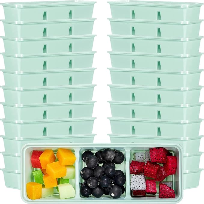 Hushee 25 Pack 17 oz Small Meal Prep Containers with 3 Compartments Snack Containers with Lid Disposable Plastic Bento Box Travel Lunch Food Boxes Stackable for Office Picnic (Mint Green)
