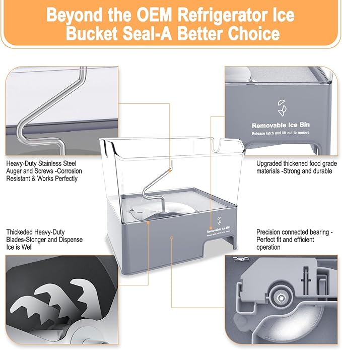 Upgraded Refrigerator Ice Bucket W11129522 Compatible with Whirlpool Ice Maker Replacement Parts W10564750 KitchenAid Removable Ice Bin 4545220 EAP12114487 PD00041826 PS12114487 Freezer Ice Container