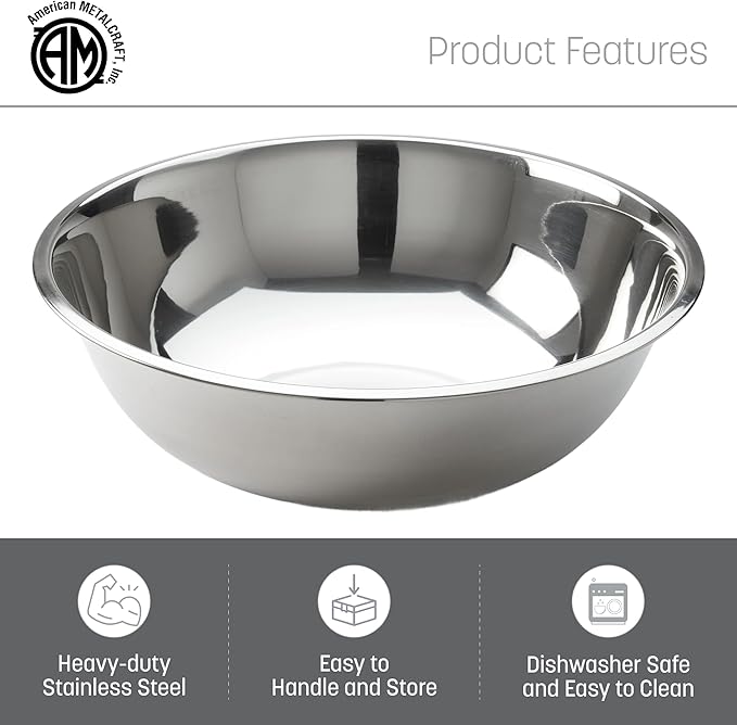 American METALCRAFT, Inc. American Metalcraft SSB500 Stainless Steel Mixing Bowl, 11.5" Diameter, Silver, 5-Quart