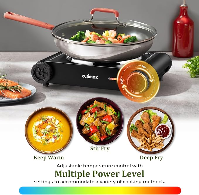 Cusimax Hot Plate,1500W Hot Plate Electric with 7.4″Cast Iron Countertop Single Burner,Electric Stove Top Burner for Cooking,Temperature Controls,Black
