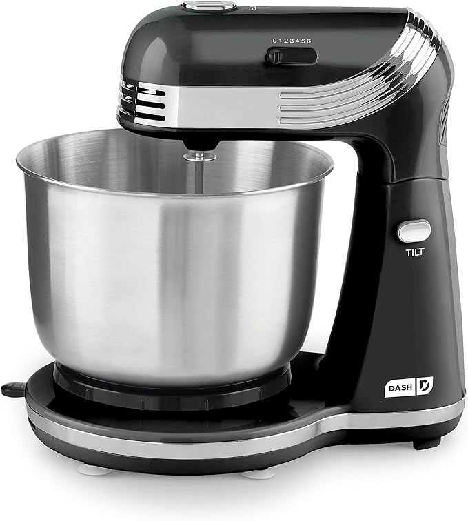 Dash Stand Mixer (Electric Mixer for Everyday Use): 6 Speed Stand Mixer with 3 qt Stainless Steel Mixing Bowl, Dough Hooks & Mixer Beaters for Dressings, Frosting, Meringues & More - Black