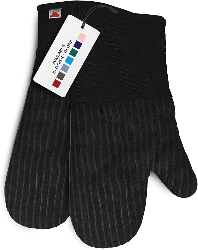 Big Red House - Silicone Oven Mitts - Black Set of 2-12.5" - Heat Resistant to 536 F / 280 C Kitchen Gloves - Professional Grade Protection Hot Cooking Baking