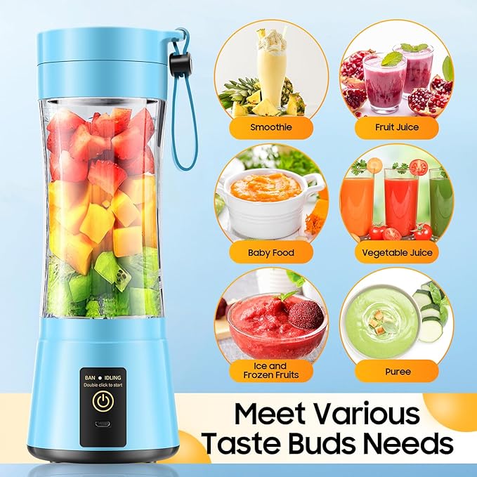 Cordless Portable Personal Size Blender - Mini Blender Make Smoothies and Shakes, 380Ml BPA Free Travel Cup, Powerful Blending Suit in Office/Home/Gym, Mother's Day