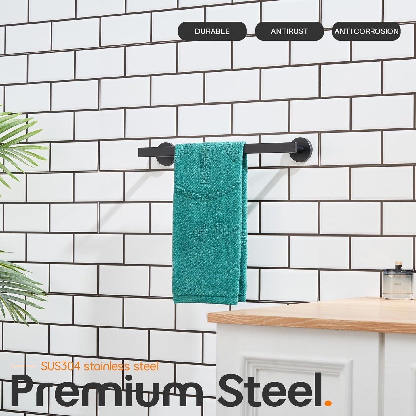12 Inch Bathroom Towel Bar Bath Towel Rack Kitchen Towel Holder Towel Ring Wall Mounted SUS304 Stainless Steel Matte Black AN4001MB-L12