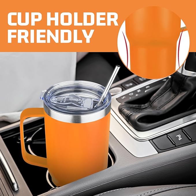 20oz Stainless Steel Insulated Handle Tumbler, Leak Proof Travel Mug with Lid and Straw, Keeps Hot/Cold for 8/12 Hours, Set of 4