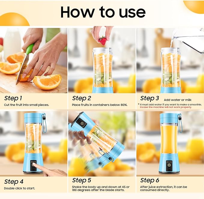 Cordless Personal Size Portable Blender - 380Ml Blender Smoothies and Shakes, BPA Free Traveling Juice Cup with Powerful Blending, Freshly Squeezed in Sports/Travel/Home