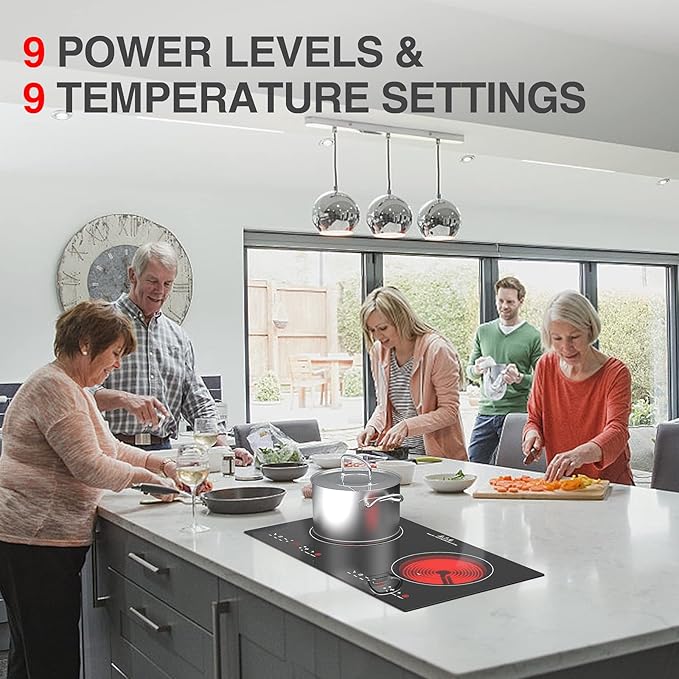 3000w Electric Cooktop, 24" Electric Stove 2 Burner Hot Plate Built-in Double Burner Cooktop with LED Touch Screen,9 Heating 9 Temperature,Kids Lock & Timer,Suitable for all Pans