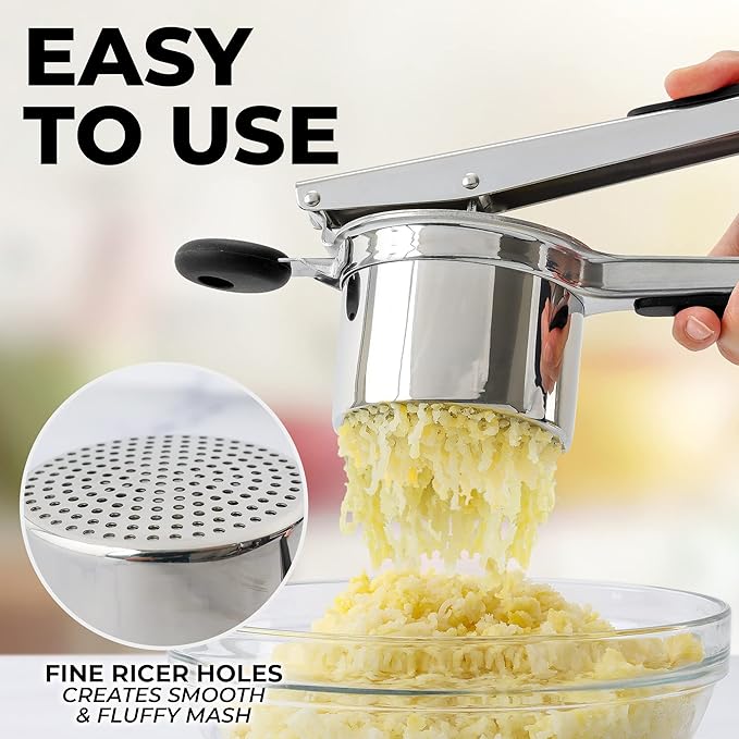 Zulay Kitchen Large 15oz Potato Ricer, Heavy Duty Stainless Steel Potato Masher and Ricer for Mashed Potatoes, Mashed Potato Masher & Potato Press Kitchen Gadget for Perfect Mashed Potatoes