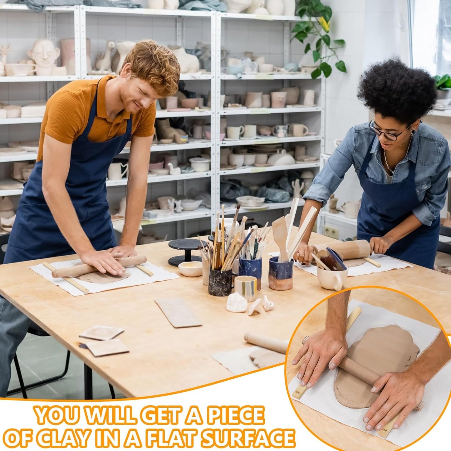 Sasylvia 20 Pcs Pottery Teaching Rolling Mud Stick Guide Mudboard Guide Wooden Strips Rolling Pin Guides Pottery Tools and Supplies for Manual Polymer Clay Tool Gift Craft(Multi Sizes)