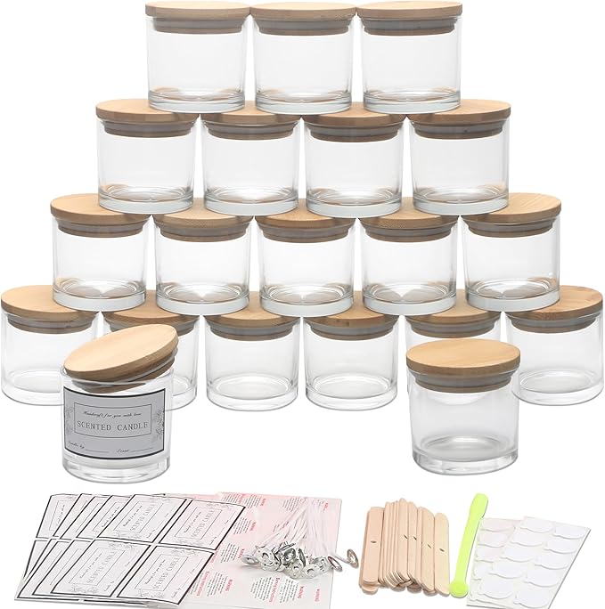 MILIVIXAY 20 Pack 4 OZ Clear Glass Candle Jars with Lids and Candle Making Kits - Bulk Small Empty Candle Jars for Making Candles - Spice, Powder Containers.