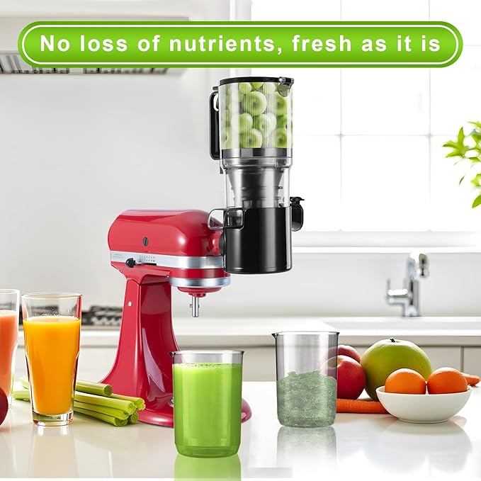 Masticating Juicer Attachment for KitchenAid Stand Mixer,Slow Cold Press Juicer for Kitchenaid Accessory with 4.5" Large Feed Chute,2 * 28oz Cups for Fruits & Vegetables by Aifeel