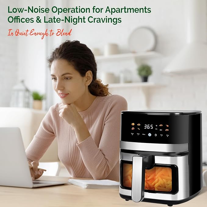 5.8QT Digital Air Fryer with Viewable Window, Air Frying, Reheat, Easy for Frozen Food, Snacks, Dinner, Large Square Basket than Round, Portable for Family & Apartment, Gift Box Included