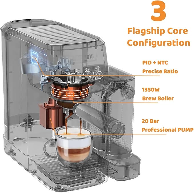 MAttinata Cappuccino Machine 20 Bar, Professional Espresso Machines for Home and Office with Automatic Milk Frothering System, Barista Compact Latte Maker for Coffee Lovers, Stainless Steel-Black