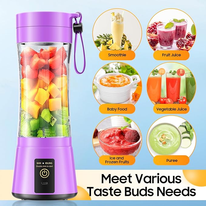 Cordless Portable Personal Size Blender - Mini Blender Make Smoothies and Shakes, 380Ml BPA Free Travel Cup, Powerful Blending Suit in Office/Home/Gym