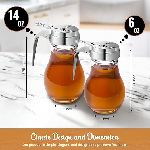 OCS Parts Syrup Dispenser with Lid and Dispensing Thumb Lever | Commercial Grade Liquid Dispensers for Home and Commercial Kitchens (12, 14 OZ)