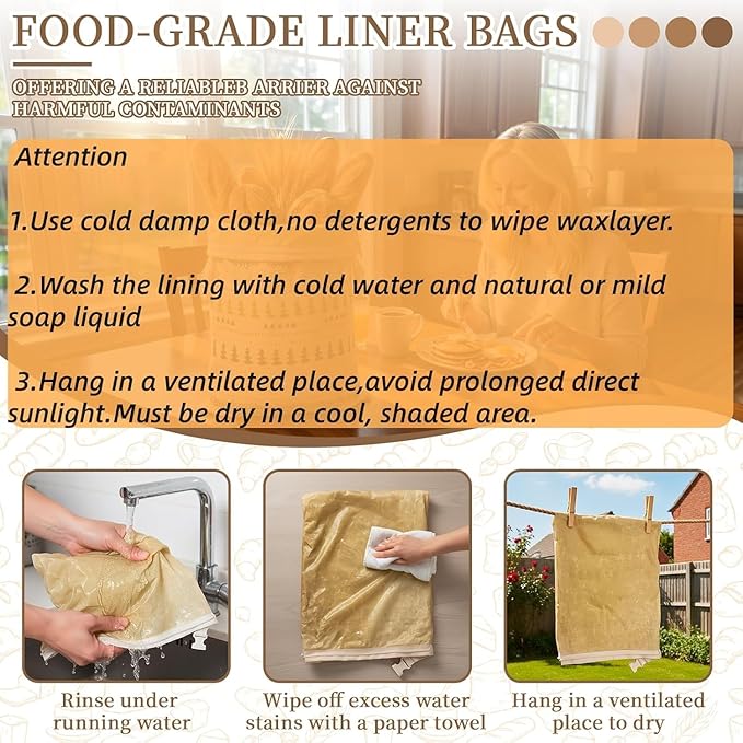 Reusable Beeswax Bread Bags-17"x13" Large Bread Bags for Sourdough & Homemade Cloth BreadBags Keeps Fresh Longer 2Pack (Vertical stripe pattern) | Stripe Pattern, Beeswax keep fresh, Large Size, Zipper, Snap-on