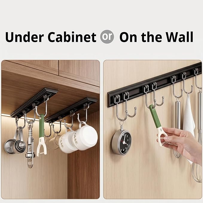2PCS Utensil Racks with 8 Hooks 17 Inch Kitchen Utensil Holders Hanging Utensil Rack Multifunctional (17 inch)