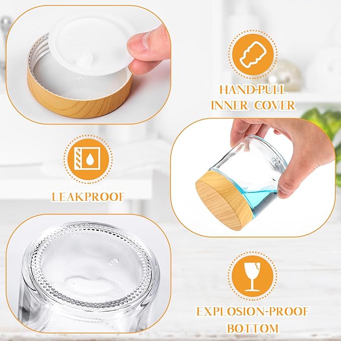 Norme 48 Pcs 4 oz Glass Jars with Lids Empty Small Glass Containers and Inner Liners Reusable Cosmetic Jars Round Airtight Bottles with Plastic Woodgrain Lids for Travel
