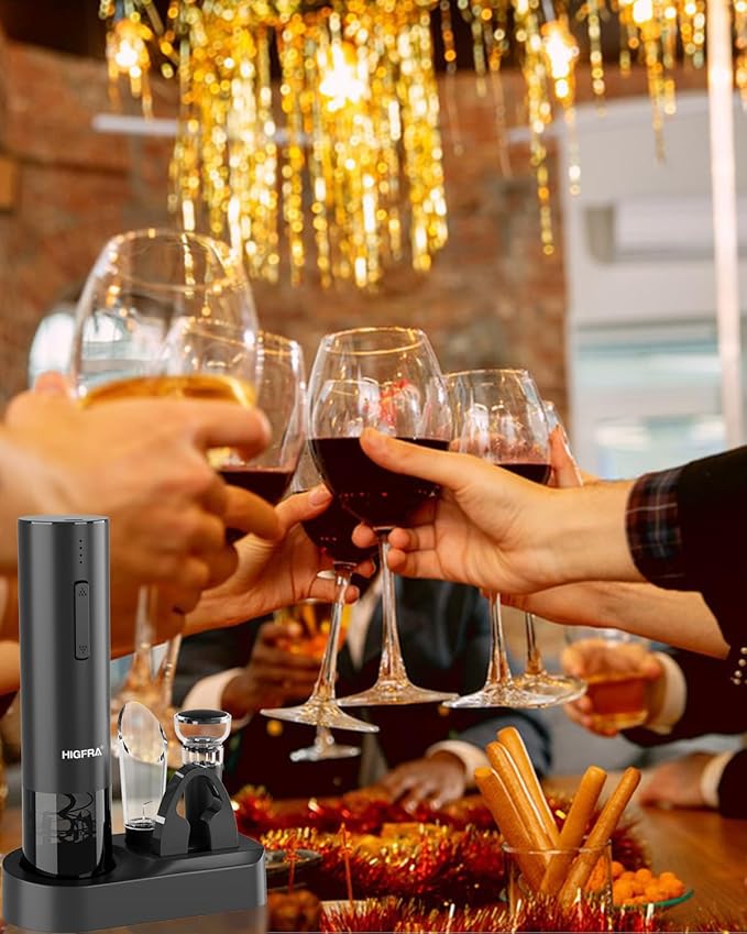 Electric Wine Opener Gift Set - Premium Wine Accessories with Wine Aerator, Vacuum Stopper, Foil Cutter and Gift Box - Ideal Valentines Gift for Wine Lovers and Special Celebrations