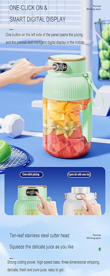 Large-capacity personal size blenders, powerful motor driving ten-blade cutter head, dual large-capacity batteries, TYPE-C fast charging head, 40Oz (1200ml) large capacity (green with lid)