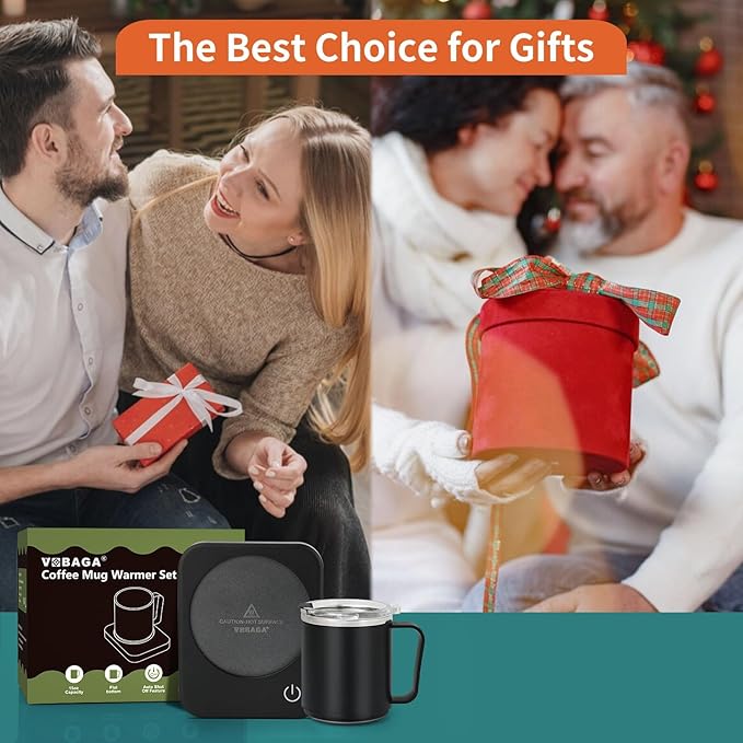 VOBAGA Coffee Mug Warmer Set with Auto Shut Off, 15 oz Coffee Mug Gift Set & 3 Temperature Settings Home Office Desk Accessories Valentine's Day Gift