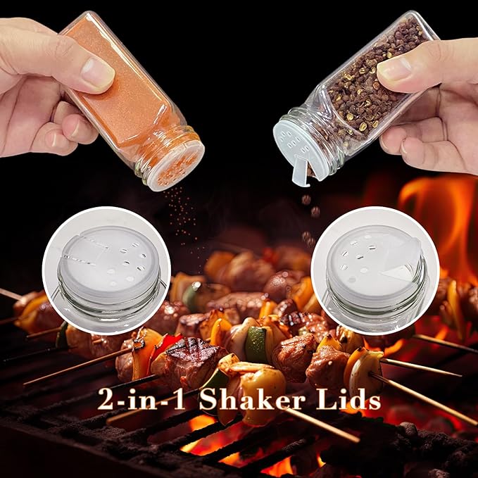 24 Pcs Spice Jars, 4oz Seasoning Containers with Acacia Wood Shaker Lids, Glass Spice Bottles with Labels, Square Seasoning Organizer, Kitchen Spice Container