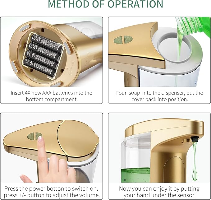 Automatic Soap Dispenser Touchless Sensor - Electric Liquid Soap Dispenser Touch Free with Adjustable Volume Switches for Kitchen Bathroom Countertop Shower Hotel