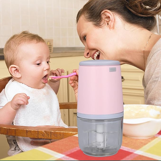 300ML Mini Meat Grinder Electric Mini Garlic Chopper USB Meat Grinder Food Processor Cordless Easily Chop Baby Food Maker Small Chopper for Vegetables Fruits Garlic (Roseate)