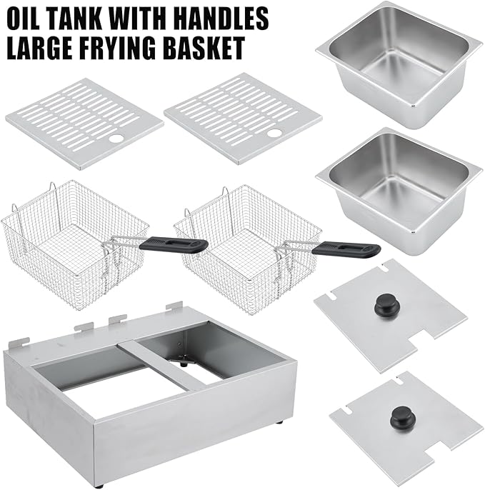 Commercial Electric Deep Fryer, 6L x 2 Dual Tank Stainless Steel Deep Fryer with Frying Basket & Lid, Countertop Fryer for Home Kitchen and Restaurant, 3600W, 110V