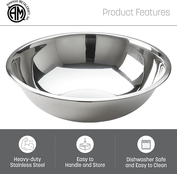 American Metalcraft 16" Stainless Steel Mixing Bowl - 13-Quart Durable Metal Bowls for Mixing, Large Stainless Steel Bowl