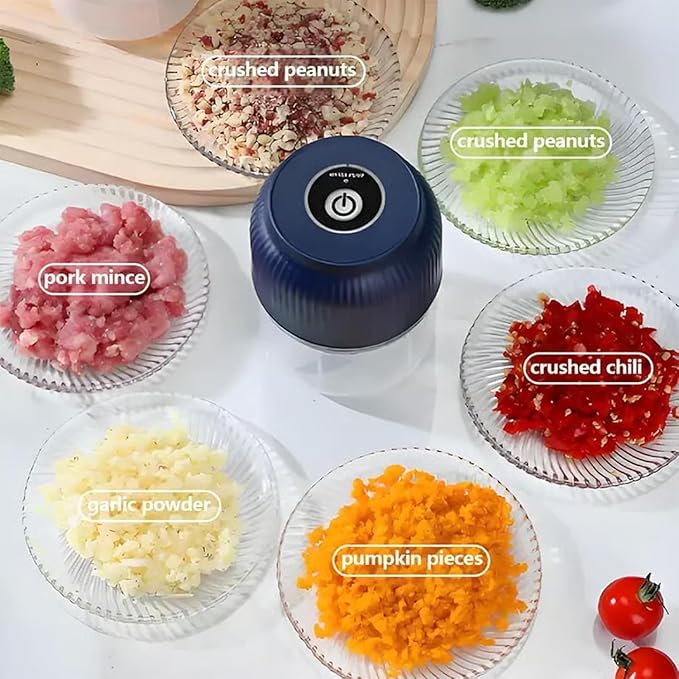 Electric Garlic Chopper, Mini Portable Veggie Cutter, Rechargeable Wireless Electric Food Chopper with 4 Stainless Steel Blades, One-Press Fast Prep for Garlic, Onion, Chili, Ginger, Meat (2Pcs C)