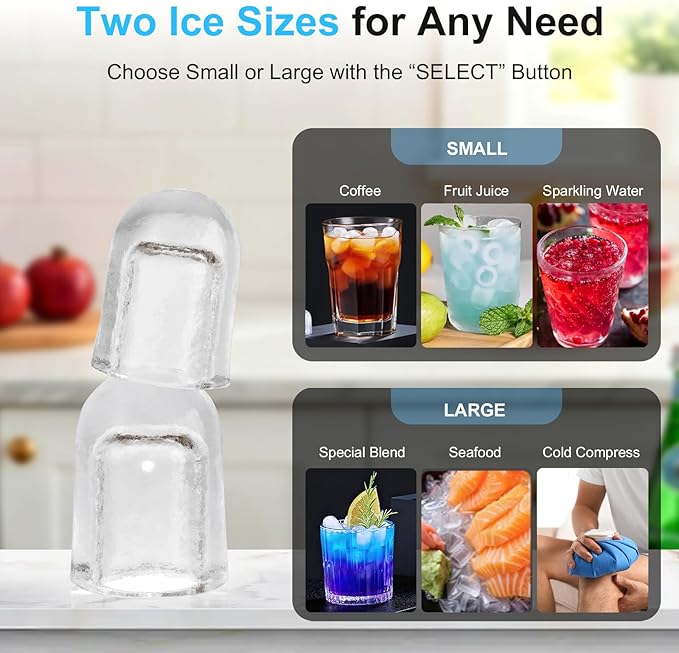 Kismile Countertop Ice Maker, 26lbs/24H Bullet Ice Machine, 8 Ice Cubes in 6 Minutes, Dual Water Tanks with 1.2L Top Tank, 2 Ice Sizes, Self-Cleaning, Compact Portable Ice Maker for Home, Kitchen & RV