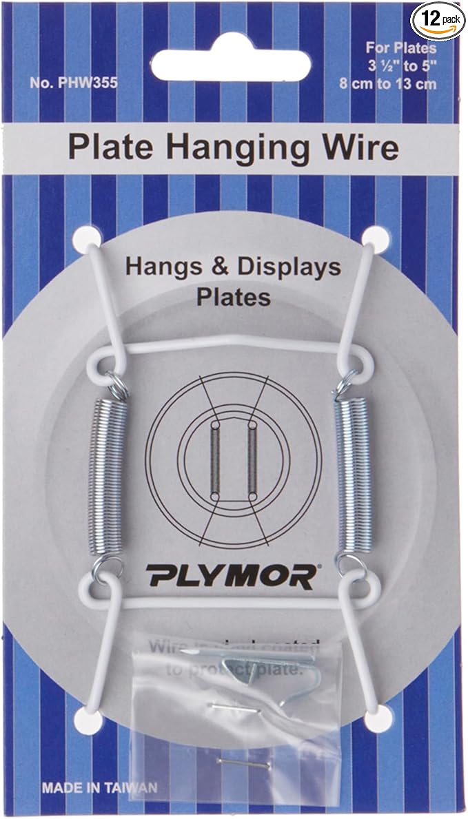 Plymor White Vinyl Finish Wall Mountable Plate Hanger, 3.125" H x 1.75" W x 0.5" D (For Plates 3.5" - 5"), Pack of 12