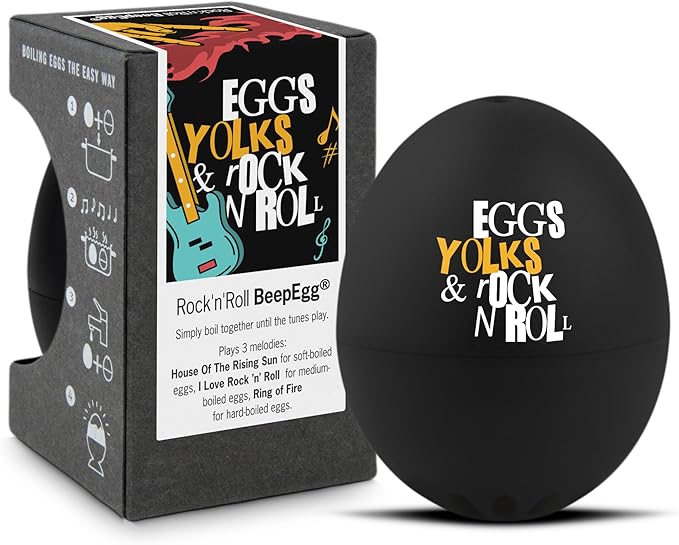 Rock 'n' Roll BeepEgg – Egg Timer for Boiling Eggs – Musical Egg Cooker for Soft, Medium, Hard Boiled Eggs – Food Safe – Singing Floating Egg Timer – Egg Cooker for 3 Levels of Doneness - Brainstream