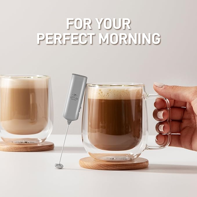 Mini & Mighty Milk Frother Wand – Powerful Handheld Coffee Frother, Battery Operated Drink Mixer – Compact Pocket Size – Detachable Whisk for Latte, Cappuccino, Matcha, Hot Chocolate – Silver
