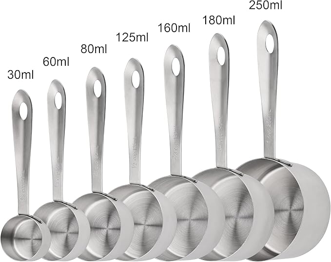 18/8 Stainless Steel Measuring Cups Set 7, Metric & US Measuring Cups for Kitchen & Baking, Metal Measuring Cups Set with 2/3 & 3/4 Measure Cups