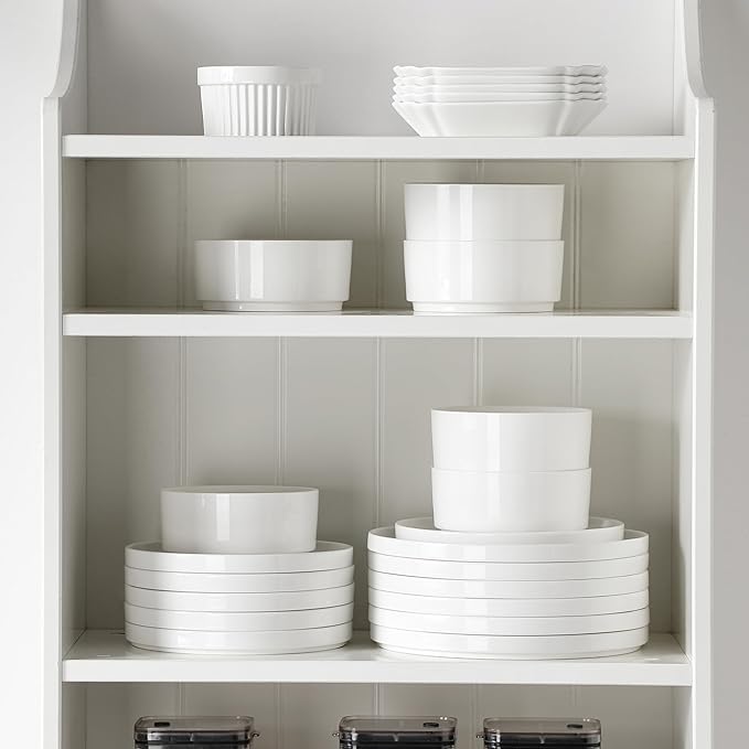 MALACASA 24 Pieces Porcelain Dinnerware Set, Modern White Dish Set for 8, Premium Serving Plates and Bowls Sets, Chip and Scratch Resistant Dishware Sets Kitchen Dishes Dining Ware Set, Series LEAH