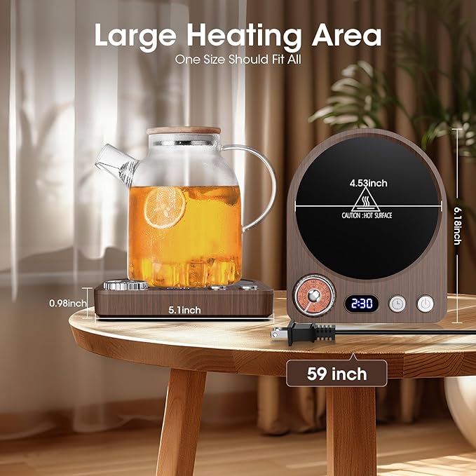 MQFORU Retro Coffee Mug Warmer, 36W Fast Heating with 9 Temp Settings & 0.5-9H Timer, Auto Shut-Off & Memory Function, Smart Desk Warmer for Coffee, Tea, Milk, Candle - Ideal Gift Accessories