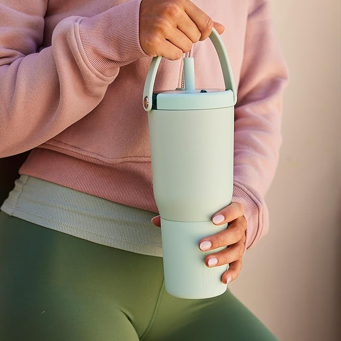 BrüMate Resa 35oz 100% Leakproof Travel Tumbler with Handle & Straw | Flexible SoftSip Straw | Silicone Sleeve for Durability | Stainless Steel | Cup Holder & Travel Friendly Water Bottle | (Sage)
